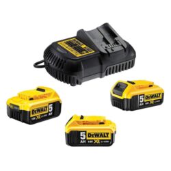 DEWALT DCB115P3 Nabíječka s akumulátory 18V 3x5,0Ah - Nabíječka, která nabíjí nasunovací akumulátory DEWALT XR Li-Ion s napájecím napětím 10,8 V, 14,4 V a 18 V. Diagnostický systém s indikační LED diodou informuje o stavu nabití baterie: nabitá baterie, nabíjení, problém s napájecím napětím a baterie je příliš horká nebo příliš studená. 3x akumulátor XR Li-Ion 18V 5,0 Ah.